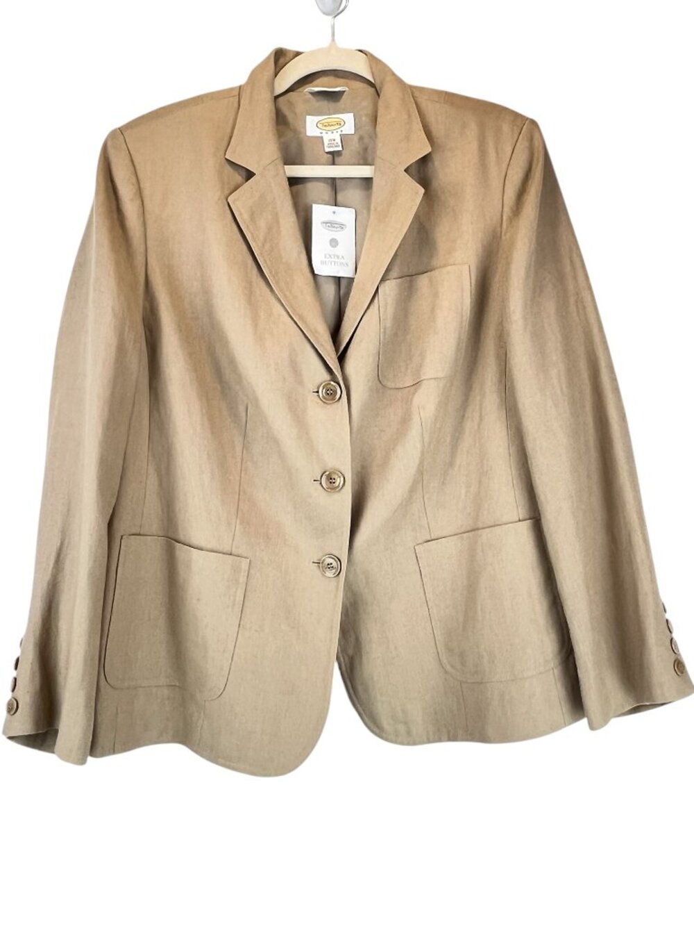 NEW VTG Talbots 100% Irish Linen Blazer Three-Button Lined Tan Neutral 12W NWT